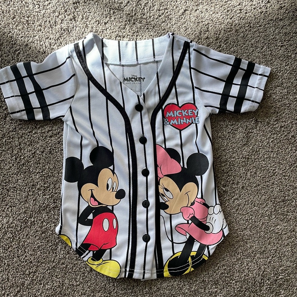 Disney Mickey & Minnie Mouse Baseball Jersey-Classic Mesh Button Down Shirt